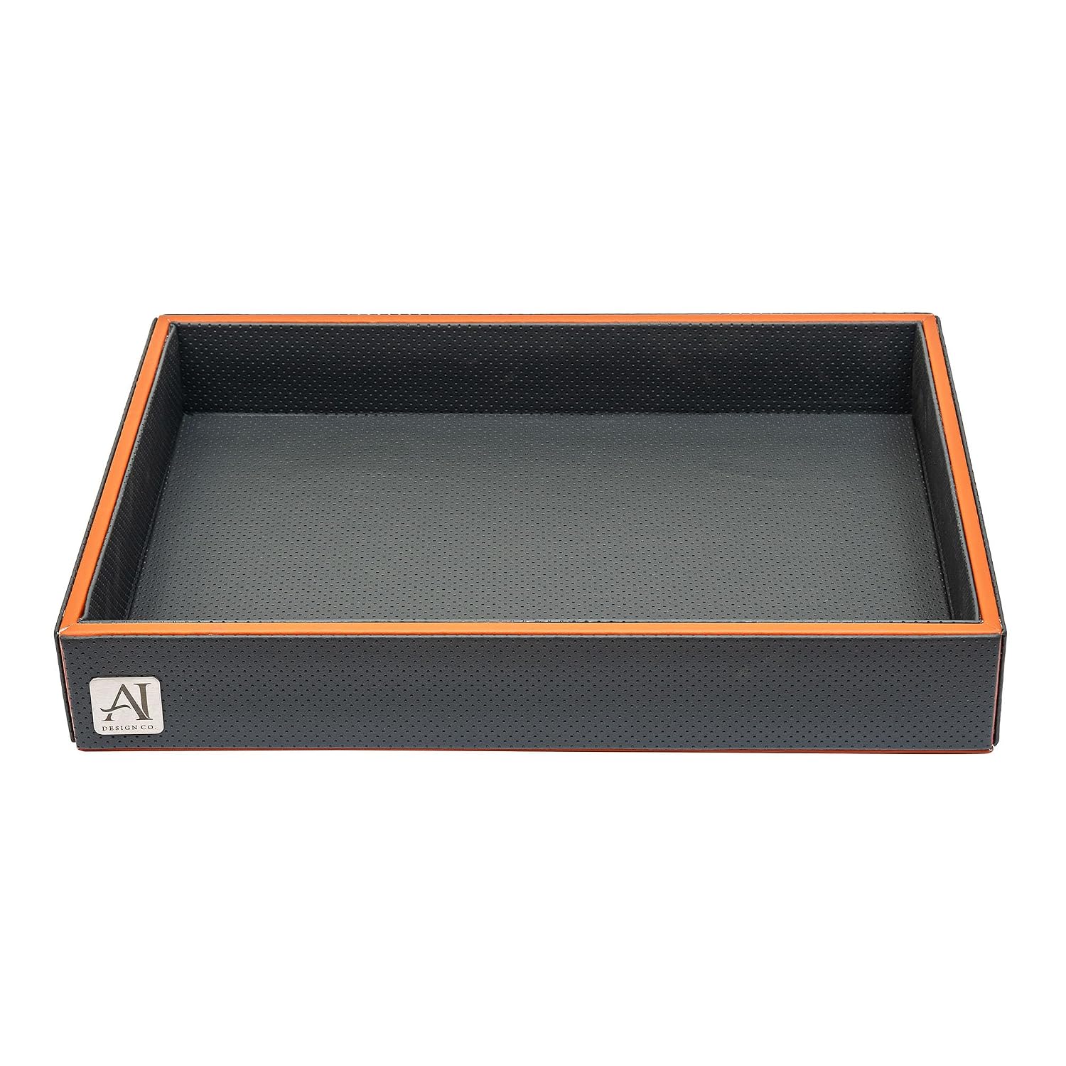 AI DESIGN CO Office Desk Organizer Tray | Vegan Leather & MDF Base Storage for Accessories | Tabletop Display for Home Décor & Workspace Setup | Forge Collection - Carbon Tan, Big