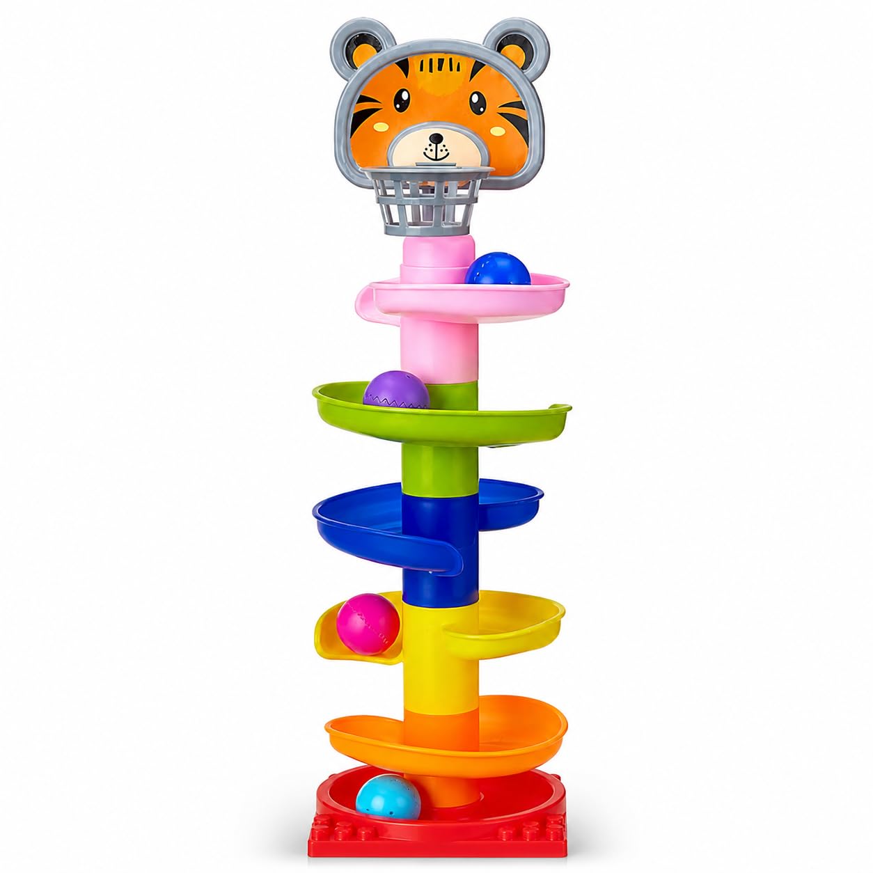 Amazon Brand - Jam & Honey Rolling & Swirling Ramp Drop Toy for Kids 3+ Years, 5-Layer Ball Drop Track with 4 Balls, Early Learning Activity Toy, BIS Certified Safe