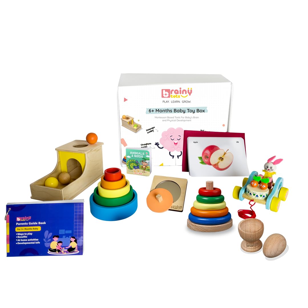 Baby Toys for 6 to 12 Months Montessori Learning Kit | Wooden & Fabric Tummy Time Toys for Babies with Object Permanence Box | Fine Motor Skill Development & Early Education Playset