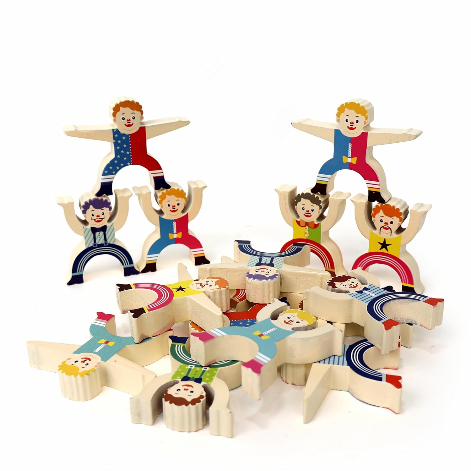 Chanak Wooden Human Balancing Toy, 16 PCS Montessori Stacking Blocks, Circus Clown Acrobats Balance Tower Game for Kids 3+, Learning Educational Stacking Tumbling Building Toy for Boys & Girls