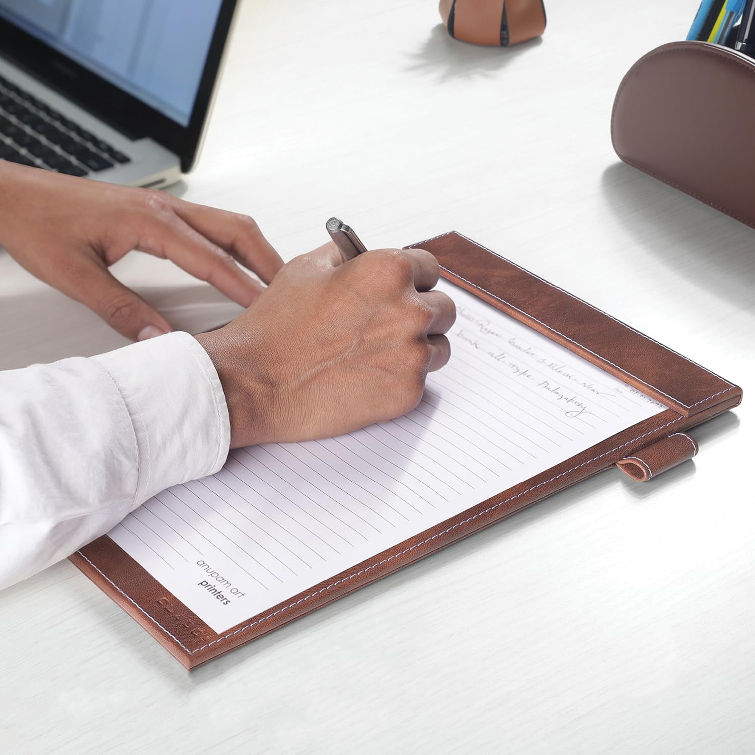 CLADD INTERNATIONAL Vegan Leather Verona A4 Writing Letter Pad & Pen Holder Loop | Magnetic Signature Paper Hardboard | Exam Hard Base Clipboard | Drawing Board | Office Conference Business Meeting