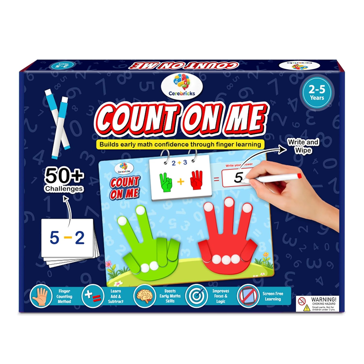 Count-On-Me | Educational Toy for Kids 2+ Years | 50+ Challenges - Foldable Finger Counting Hands | Learn Counting, Numbers, Addition & Subtraction | Birthday Gift for Boys & Girls 3,4,5,6