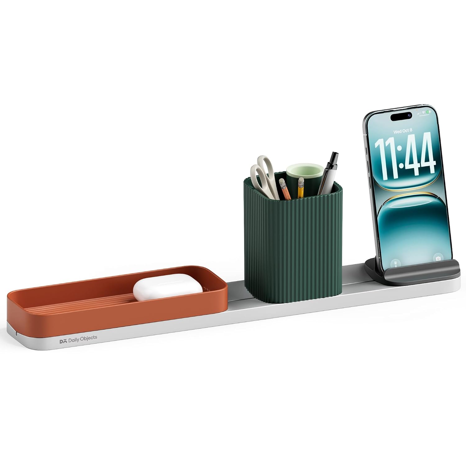 DailyObjects Bar Desk Organizer for Office Desk & Study Table | Premium Aluminium Base Tray with Pen Stand | Phone Stand & Multipurpose Workspace Storage - (Quartz)