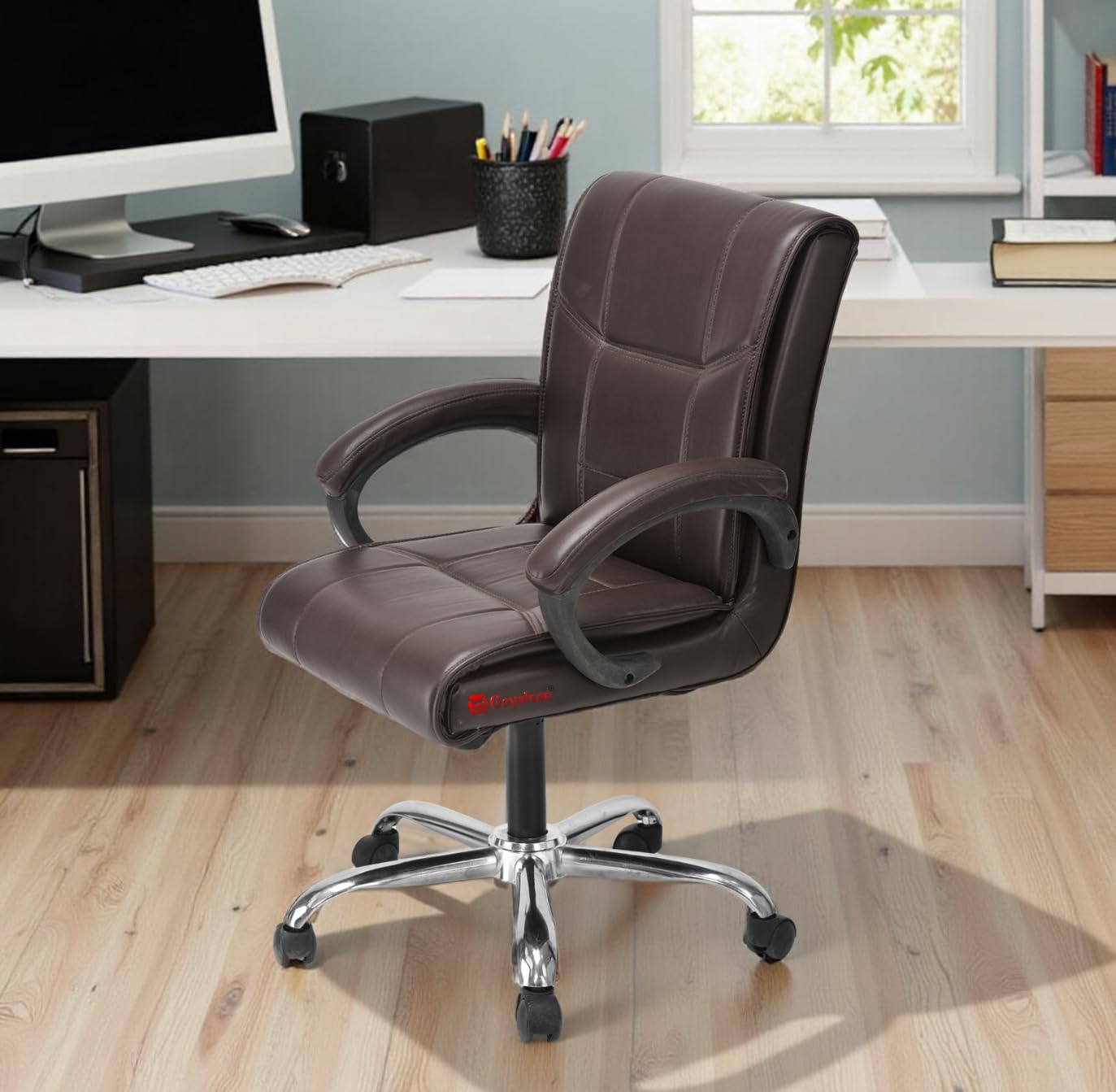 GOYALSON Comfortable Revolving Chair for Director Principal Manager Office with arm Rest with Wheels and Cushioned seat Back (1, Coffee, Heavy 1)