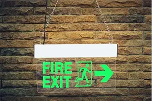 Green LED Light Sign Board - FIRE EXIT with Man Running Right Arrow I Ultra Brightness Acrylic Body Hanging Boards I Unbreakable I for Hotel Home Hospital Bank Office|BIS Approved12X6 Inch- Set of 1
