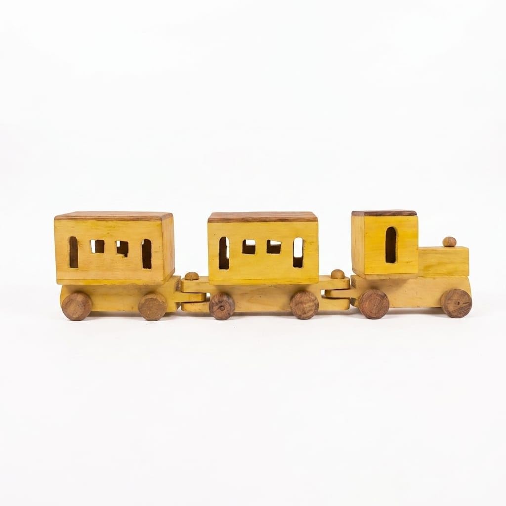 Handcrafted Wooden Toy Train with 3 Coaches