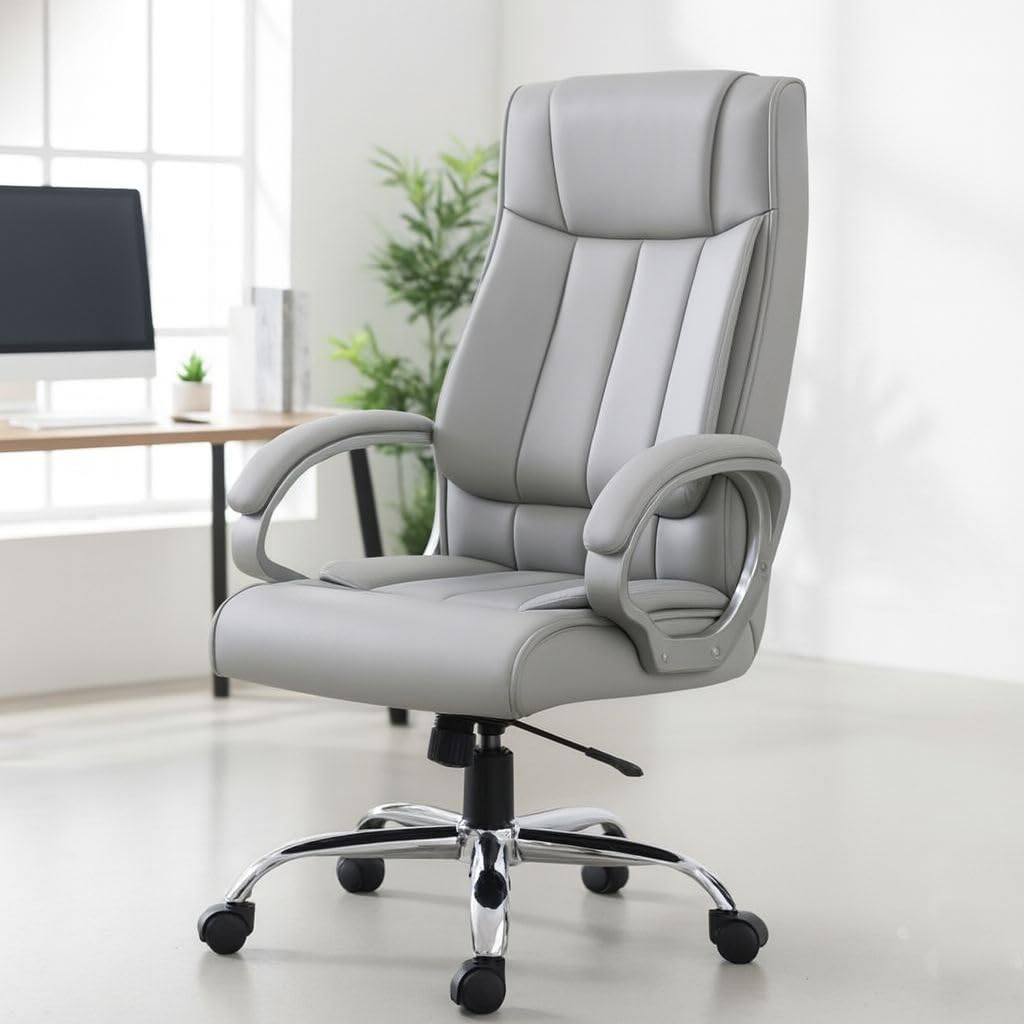 INNOWIN Profit High Back Orthopedic Boss Chair with 3 Year Limited Warranty | Leatherette Office Chair | Ergonomic Executive Chair with Spacious Cushioned Seat | Heavy Duty Metal Base | Grey