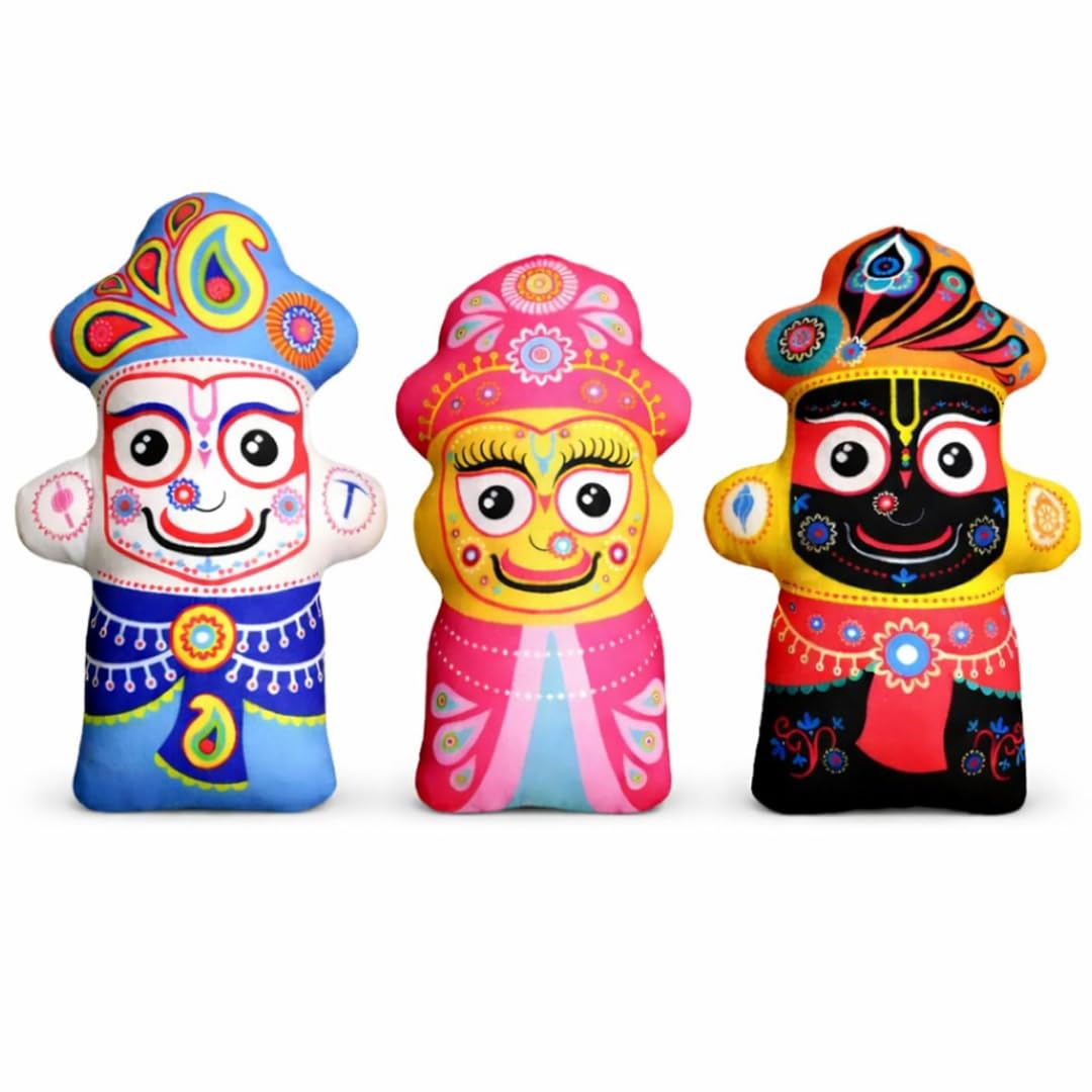 Jagannath Baldev Subhadra (8'' Pack of 3) | Miniature Doll Set | Washable Cotton Stuffed Toys | God-Goddess Divine Pair | Best Gift for Kids & Pooja | Supersoft Premium