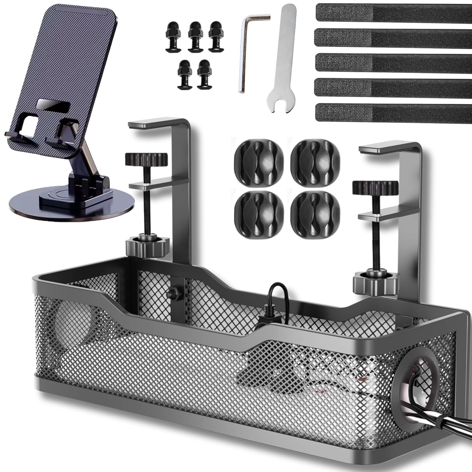 Joomouney Under Desk Cable Organizer Rack, Metal Under Table Cable Tray, Wire Management Holder for Power Extension, Power Cord, Network Cable Screw-Fixed Adjustable