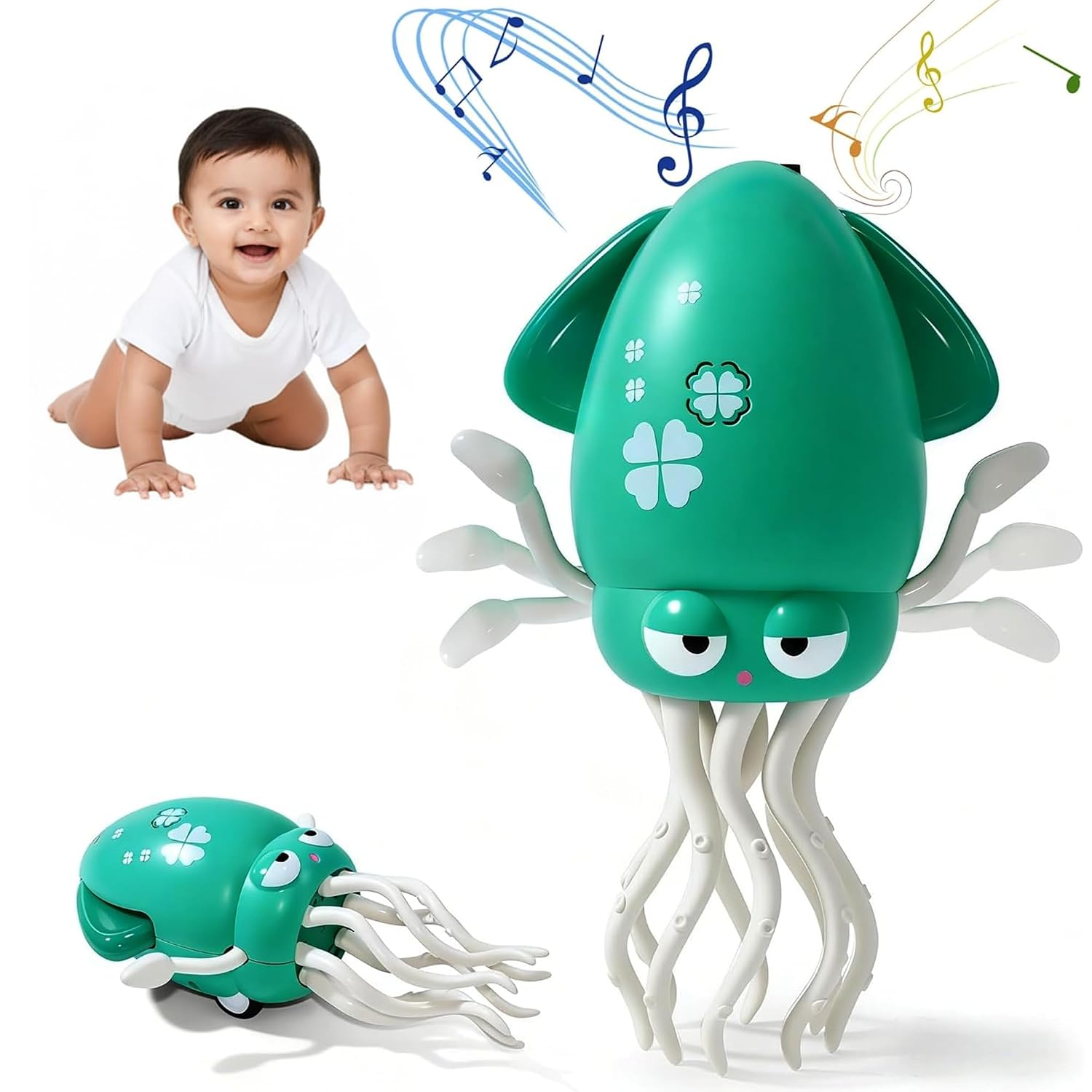 Kidology Dancing Octopus Baby Toy | Electric Crawling & Swinging Squid, Interactive Tummy Time Toy for Kids 3+ Years | Musical & Sensory Fun, Birthday Gifts for Boys & Girls (Green)