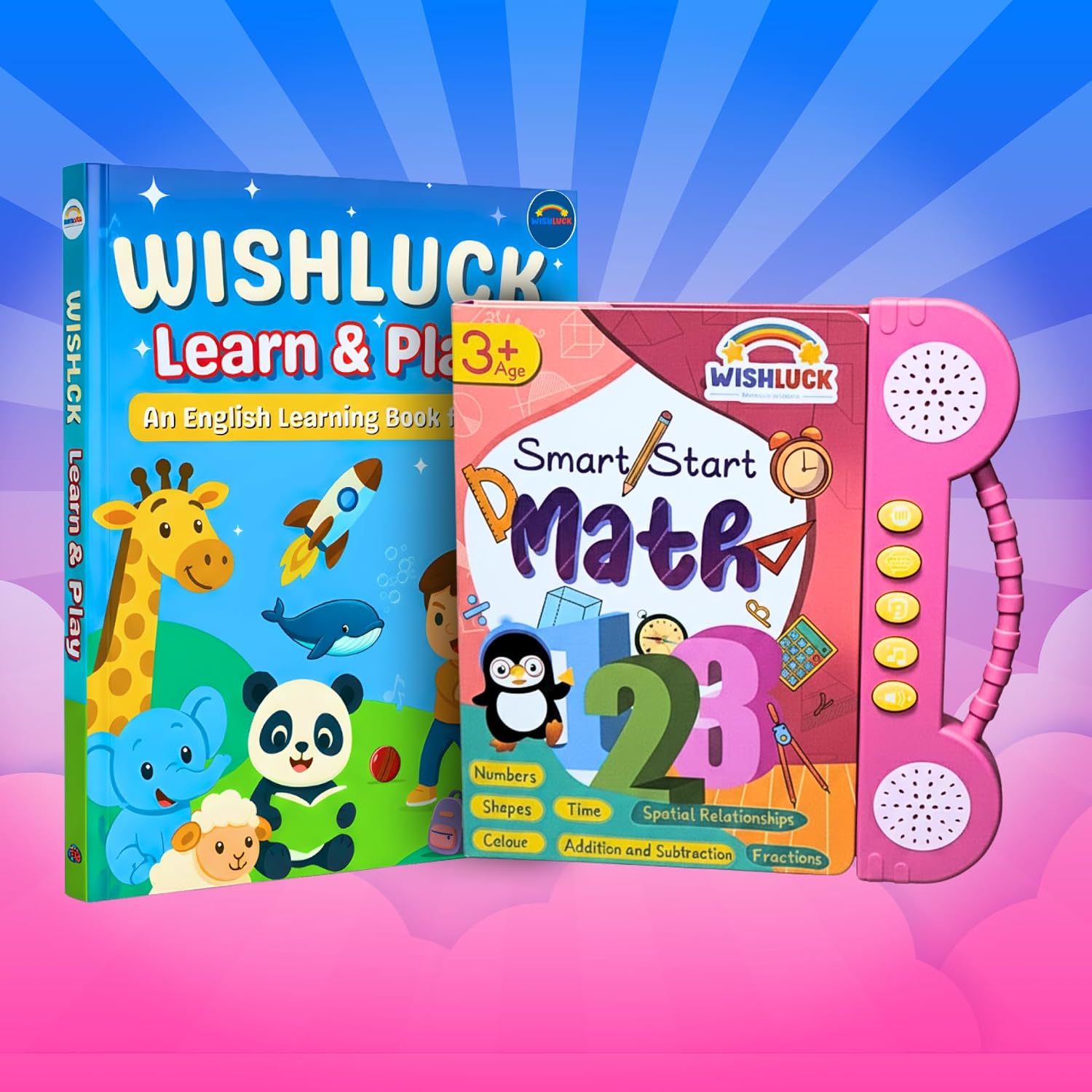 Learn and Play Sound Book with Smart Start Math Talking Book for Kids Educational Audio Books for Toddlers Age 2 3 4 5 Early Learning Numbers Shapes English Learning Combo