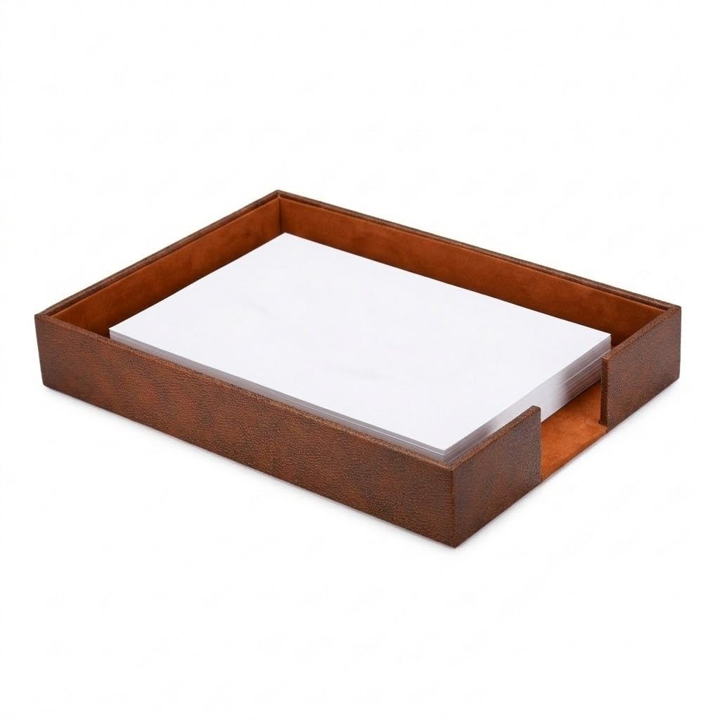 Rectangular Leather A4 Office Paper Tray Page Holder File Holder Stackable Letter Document Holder Jewelry Display Tray for Home Study Room Desk Organiser (Tan)