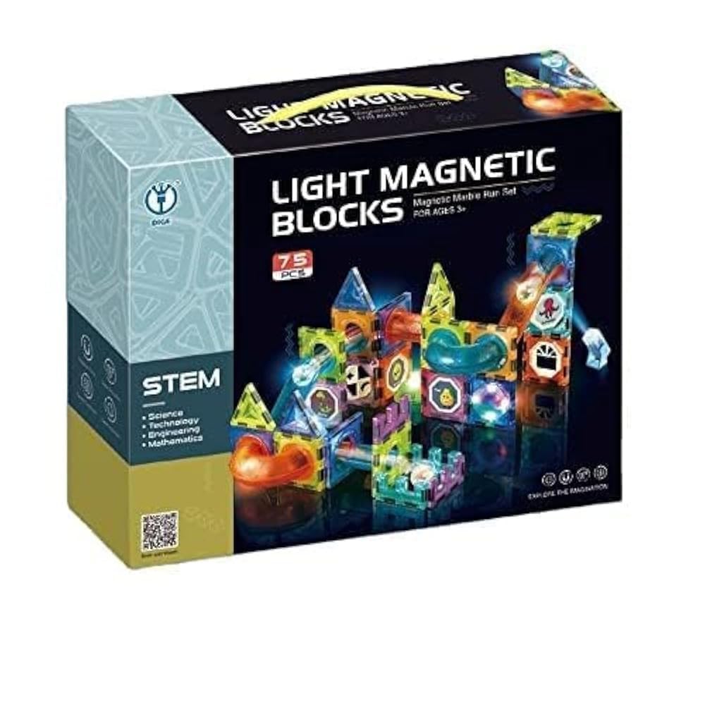 Magnetic Tiles Rolling Ball Building Blocks, STEM Learning Toy | 3D Building Blocks | Learning & Brain Development Toy for Boys & Girls - 75 Pcs, for Ages 3+