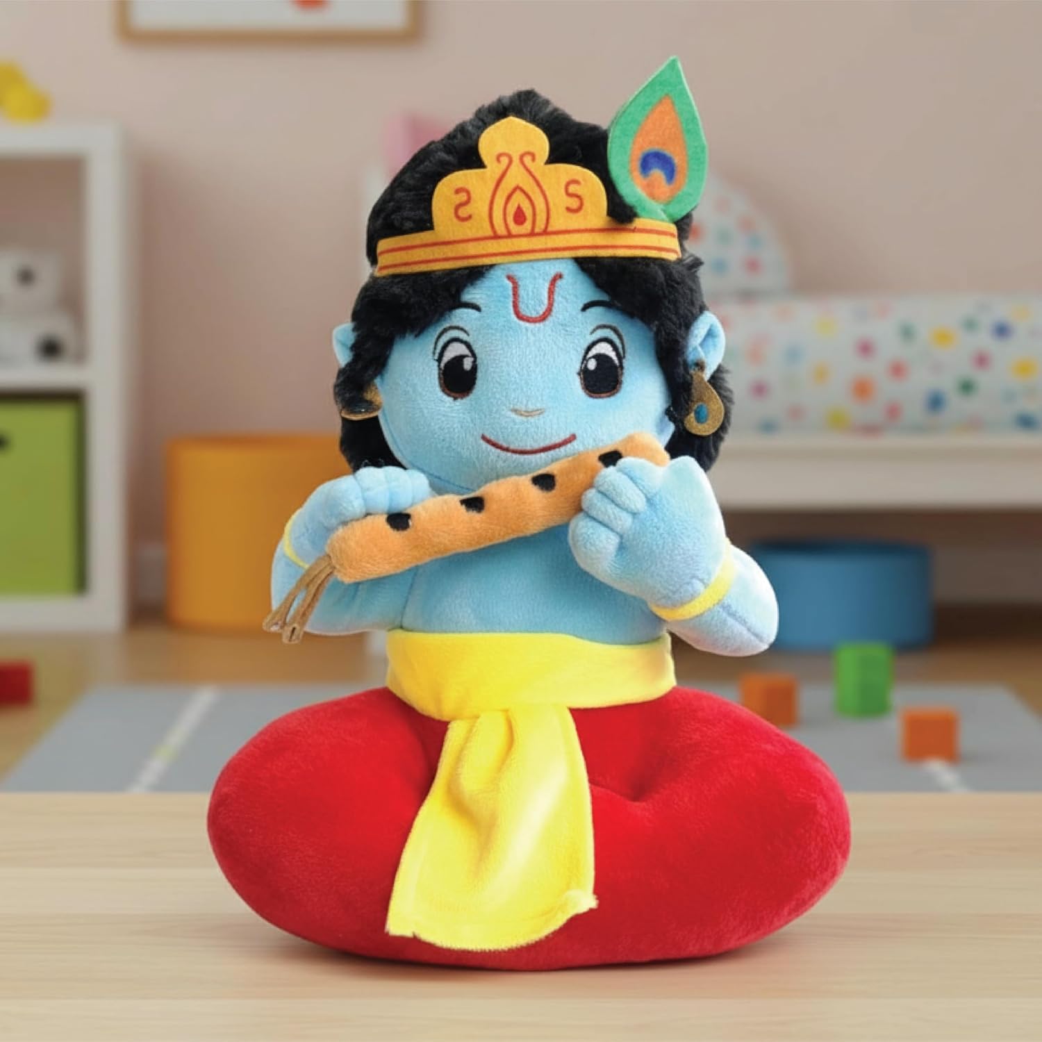 Mantra Chanting Soft Toy (35 Cm) Baby Krishna Musical Soft Toys | Medium Size Soft Plush Toy | God Toy with Info. Booklet & Instruction | Best Gift for Infants, Kids, Babies