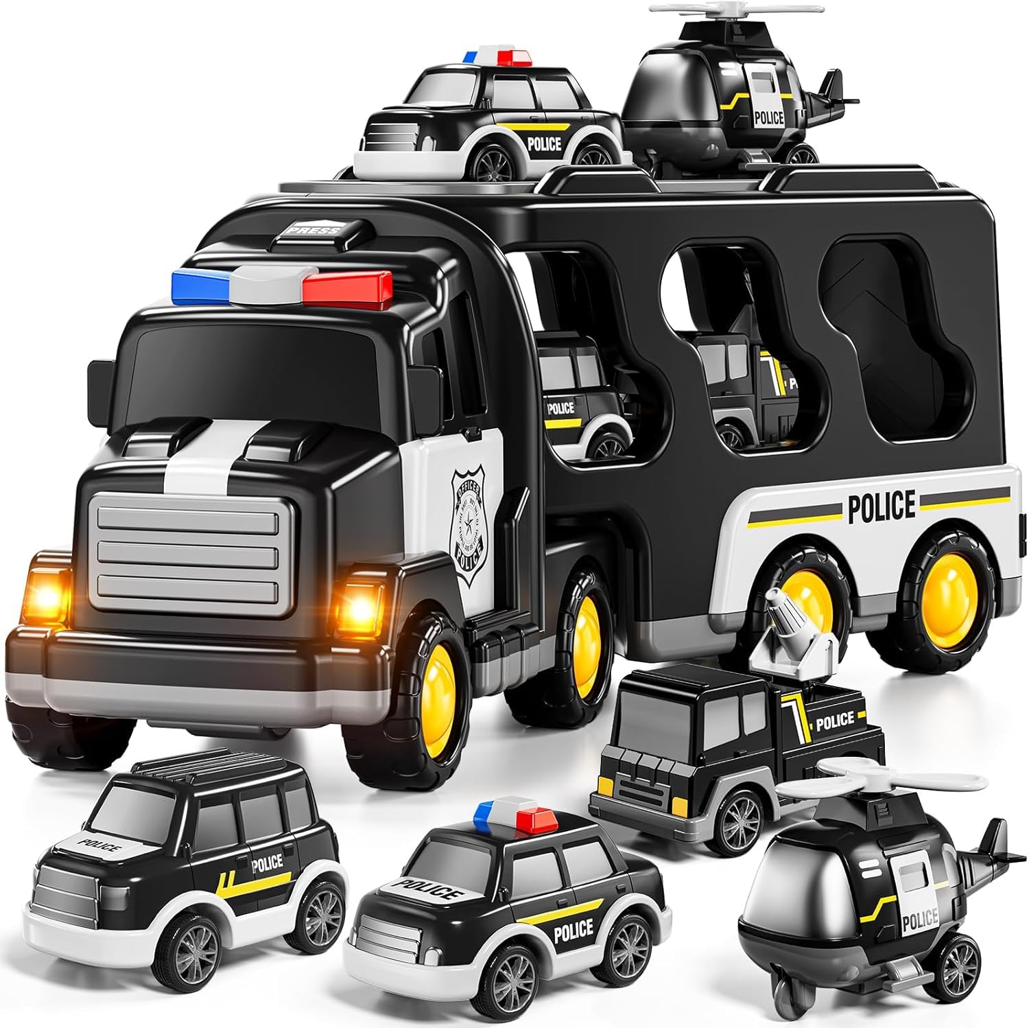 MiniExplorer 5 in 1 Police Trucks Boy Toys for 3-5 Year Old Toddlers - Toys for 3 4 5 6 7 Years Old Transport Vehicle Carrier Truck Sets Kids Boys & Girls