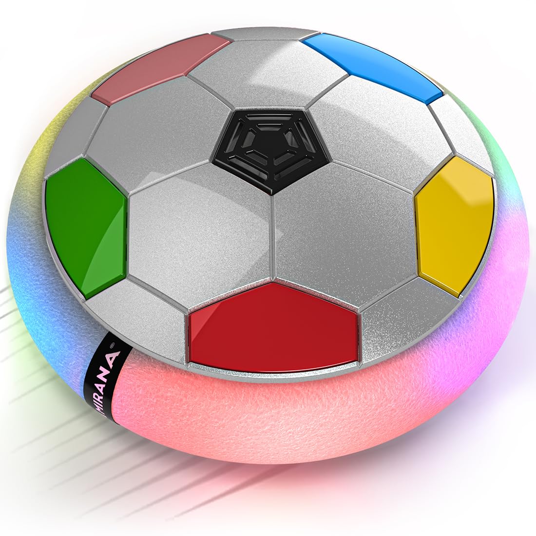 Mirana Air Football Smart Toy for Kids | 3-Mode USB Type-C Rechargeable Hover Ball | Indoor Electric Hoverball with LED Lights | Birthday Gift for Boys & Girls 2+ Years (Silver-Rainbow)