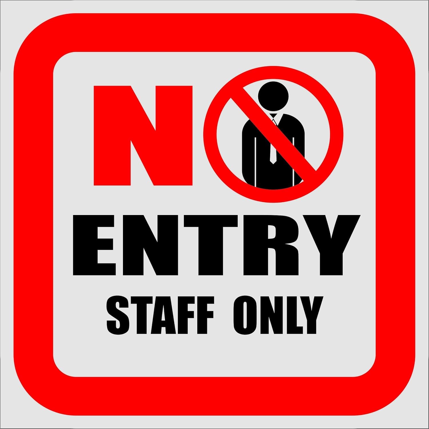 No Entry Staff Only Office Sign Sticker, Red and Black, 20x20 cm