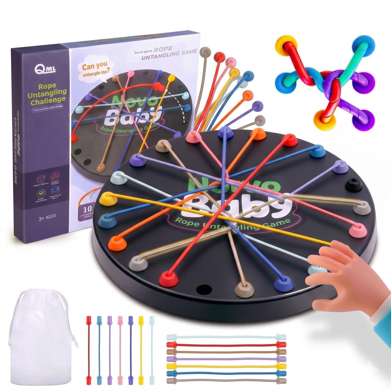 Novo Baby Rope Untangling Puzzle Game for Kids & Adults | Brain Teaser Logic Challenge Board Game | Educational STEM Toy for Problem Solving, IQ Development, Family Fun & Travel Play Age 5+