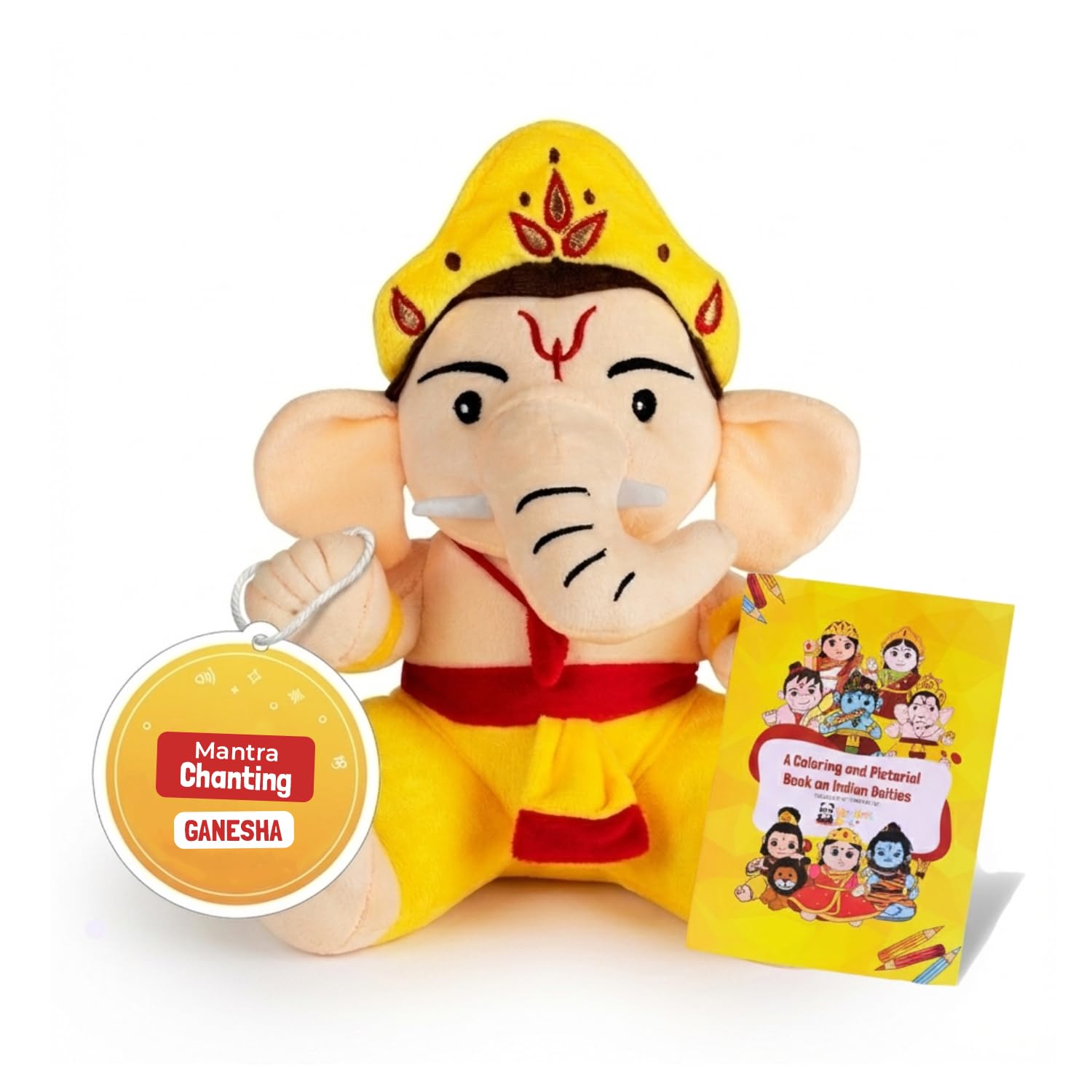 Panda's Box Mantra Chanting Baby Ganesha Soft Toys for Kids |Musical Stuffed Plush Toy for Girl & Boy | Non-Toxic, Safe | Best Birthday Gift for Newborn & Toddlers | Free Colouring Book (Medium)