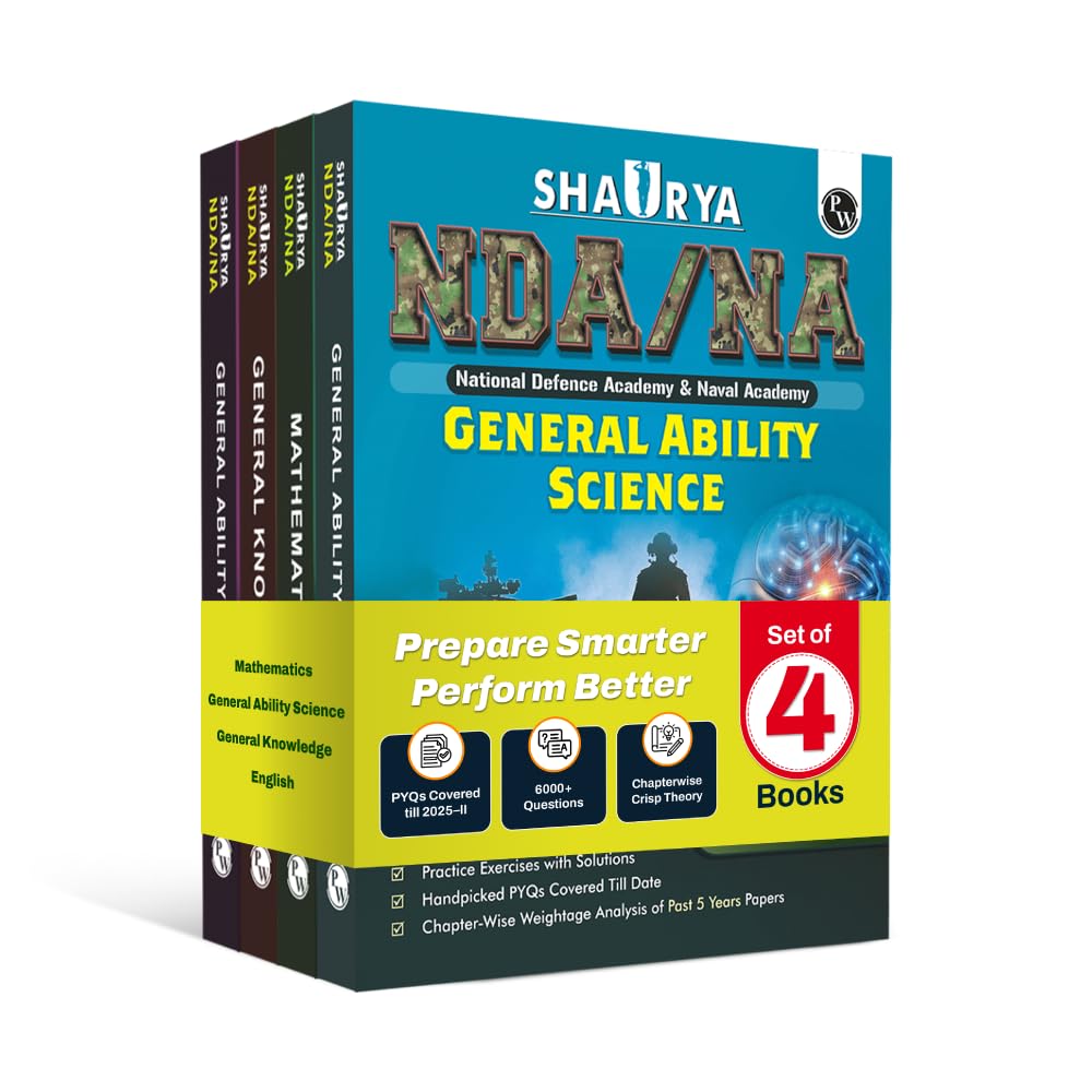 PW Shaurya NDA Book 2026 – NDA/NA Combo Set of 4 Books | Mathematics, General Ability, Science, English, General Knowledge | Latest 2025 Solved Paper | Chapterwise Theory & Practice for NDA 2025–26