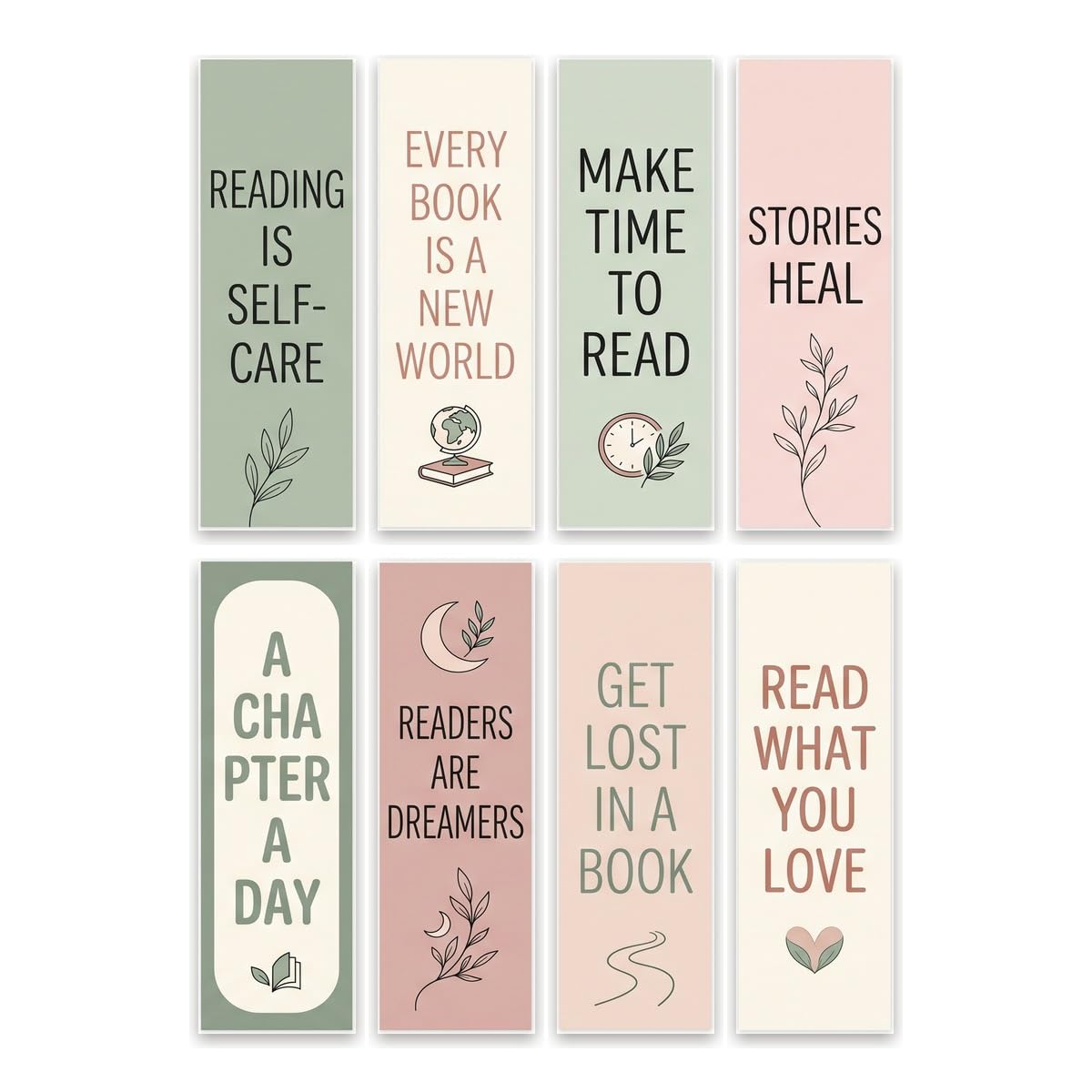 Reader Affirmation Bookmarks Set of 8 - Boho Book Lover Quotes, Reader Gift