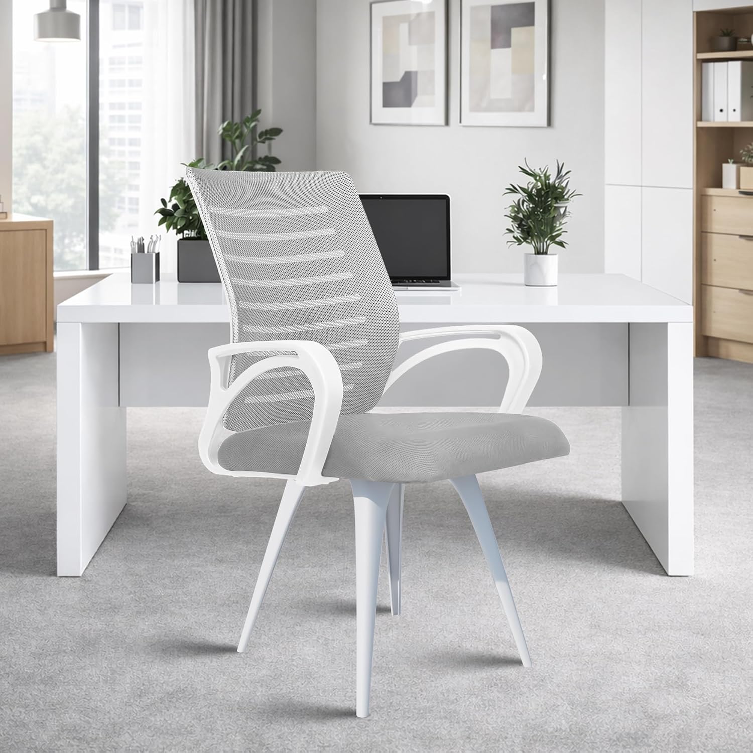 ROSE® Elite | 3 Years Brand Warranty | Ergonomic Office Chair, Study, WFH, Revolving, Rolling, Desk, Task, Laptop, Student Chair (White & Grey, Elite MB Reception)