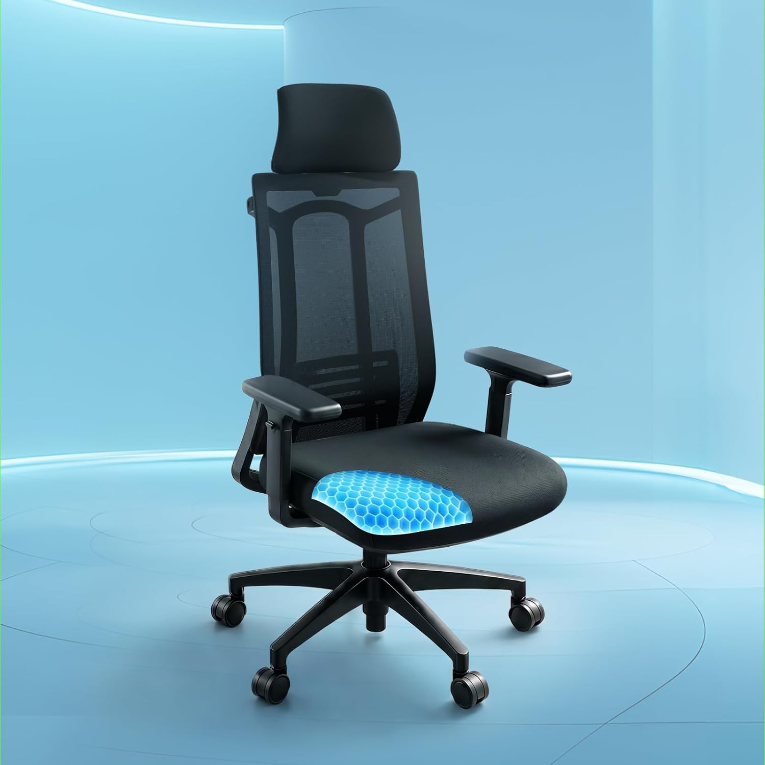 The Sleep Company SwivL Ergonomic Office Chair | Mesh Backrest with Dual Spring Loaded OmniSwivel Technology | SmartGRID® Technology Seat | Adjustable Headrest & Armrests | 135° Recline | Black