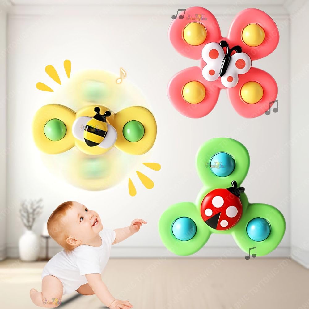 Toy Imagine Insect-Themed Suction Spinner Toys for Babies & Toddlers - Fidget Toys for Kids 0 to 5 Years – Travel-Friendly Baby Toys (Insect-Themed-2)
