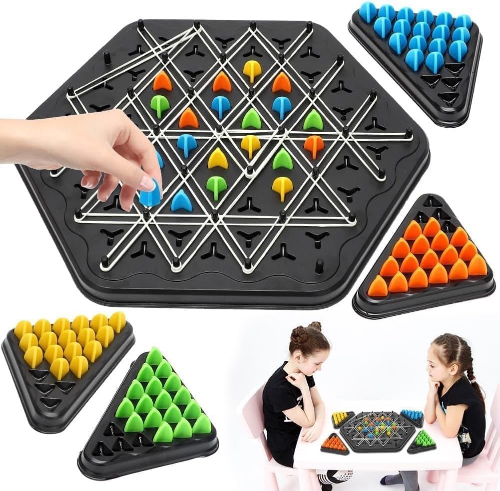 Triangle Rubber Band Chess Game | Fast-Paced Strategy Board Game for Kids & Adults | Educational Family Party Game | 2-4 Players | Includes Rubber Bands & Game Board
