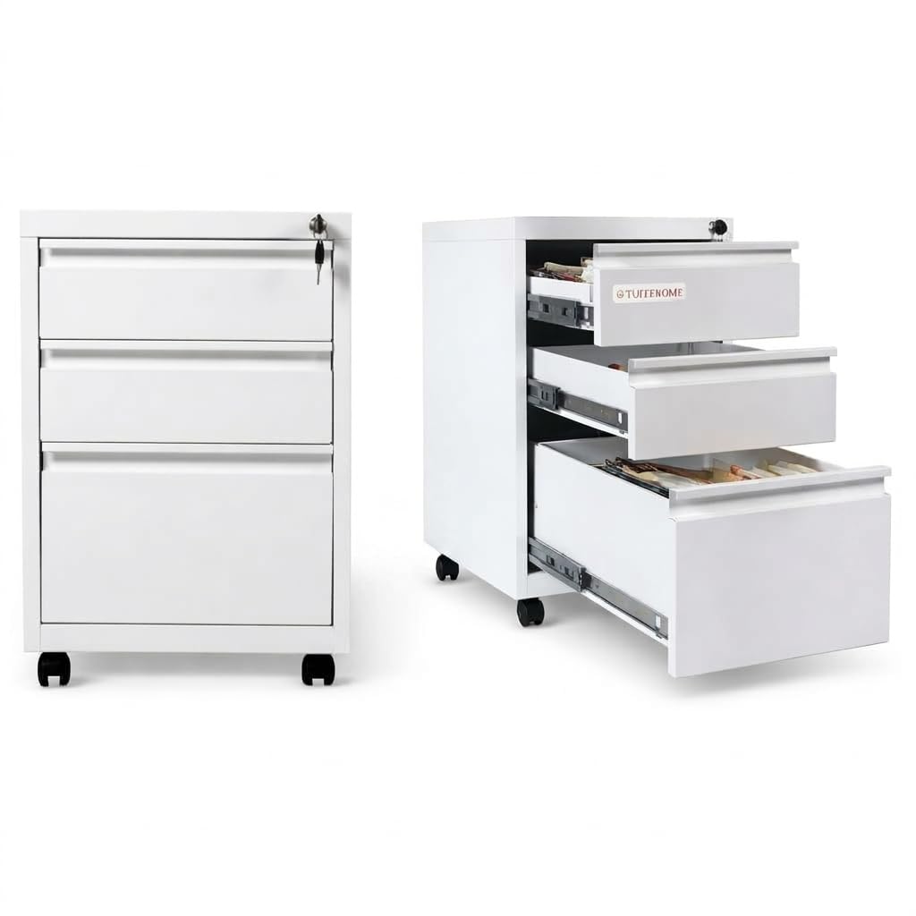 TUFFERONE IBS Pedestal Drawer Metal File Cabinet (White) | Office Storage File Drawer Cabinet | Powder-Coated Steel | Net Capacity 95 L, Gross 98 L | Pack of 1