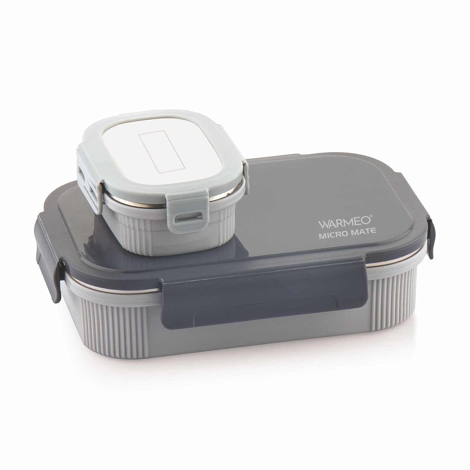 WARMEO MICROMATE Microwave-Safe Stainless Steel Lunch Box, Bpa Free, Perfect for Office, School, Travelling, Combo(800ml+150 ml),Grey