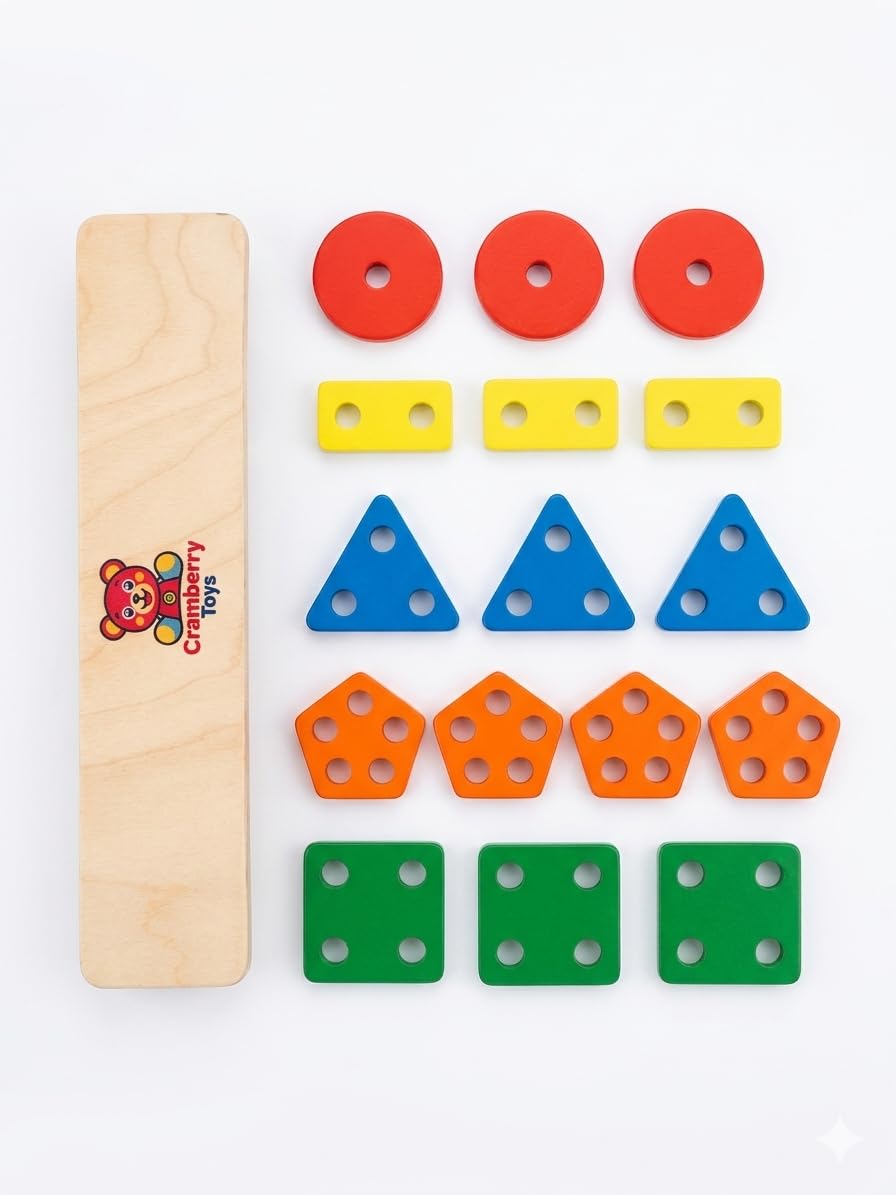 Wooden Shape Sorting Puzzle Toy, Montessori Educational Stacker, 5 Shapes, for Toddlers Aged 1-3 Years